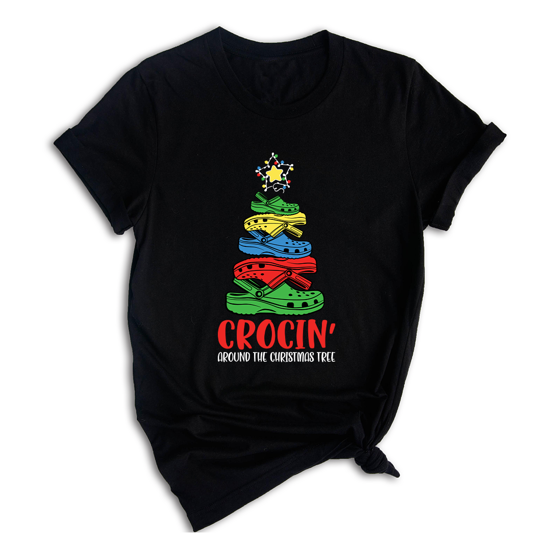 Comfort Colors Crocin Around The Christmas Tree Shirt, Funny Christmas T-Shirt, Crocs Christmas Tree Shirt, Funny Christmas Tree Shirt