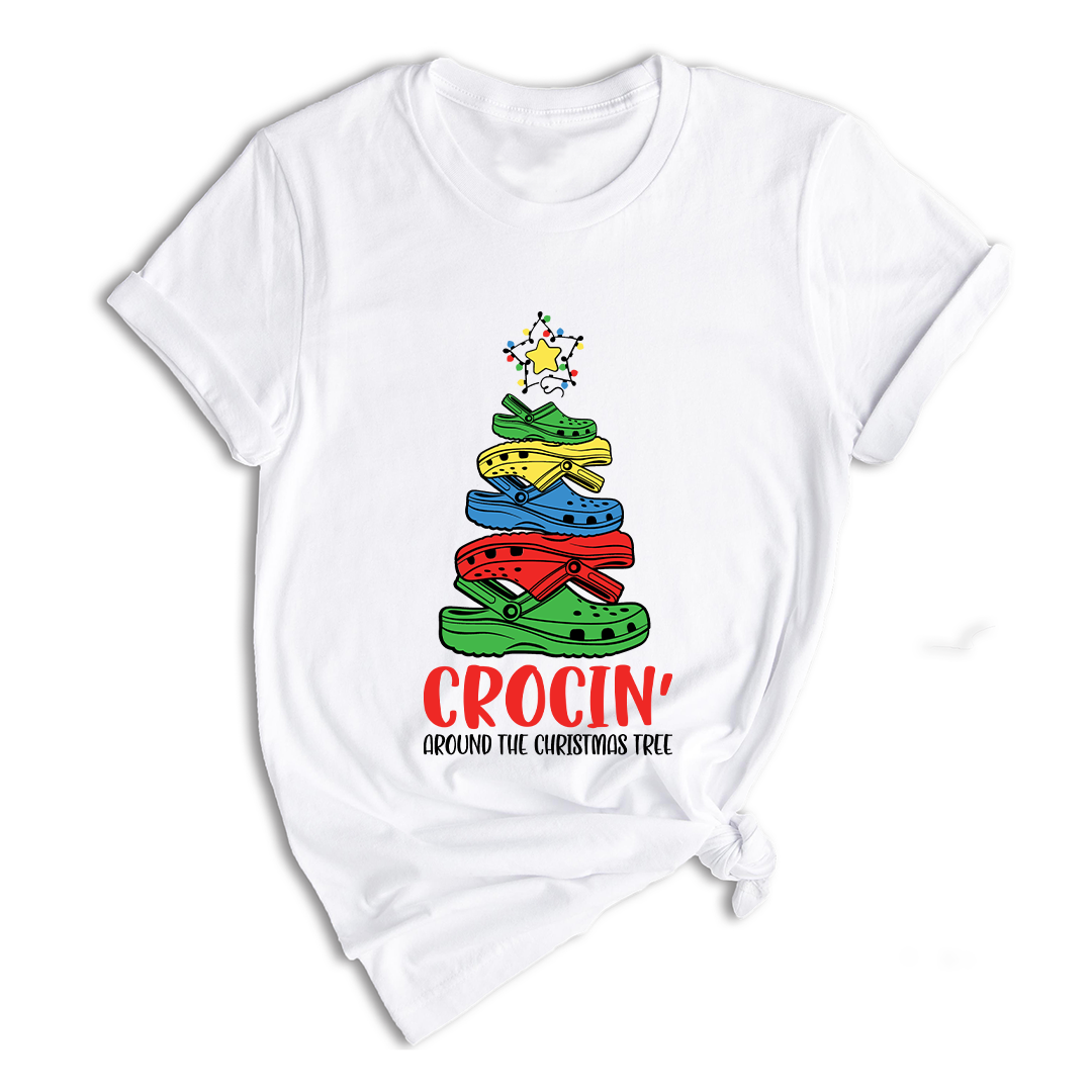 Comfort Colors Crocin Around The Christmas Tree Shirt, Funny Christmas T-Shirt, Crocs Christmas Tree Shirt, Funny Christmas Tree Shirt