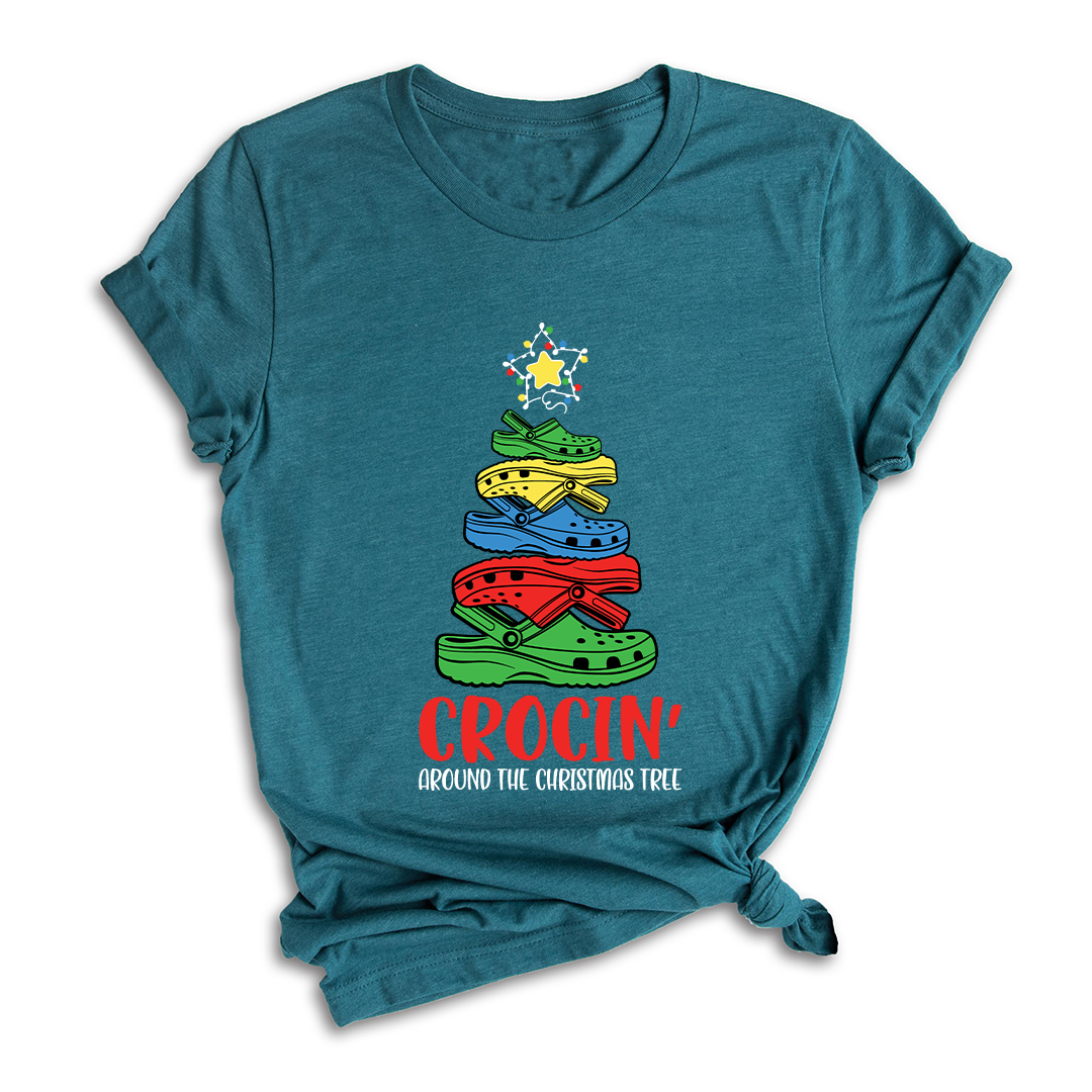 Comfort Colors Crocin Around The Christmas Tree Shirt, Funny Christmas T-Shirt, Crocs Christmas Tree Shirt, Funny Christmas Tree Shirt
