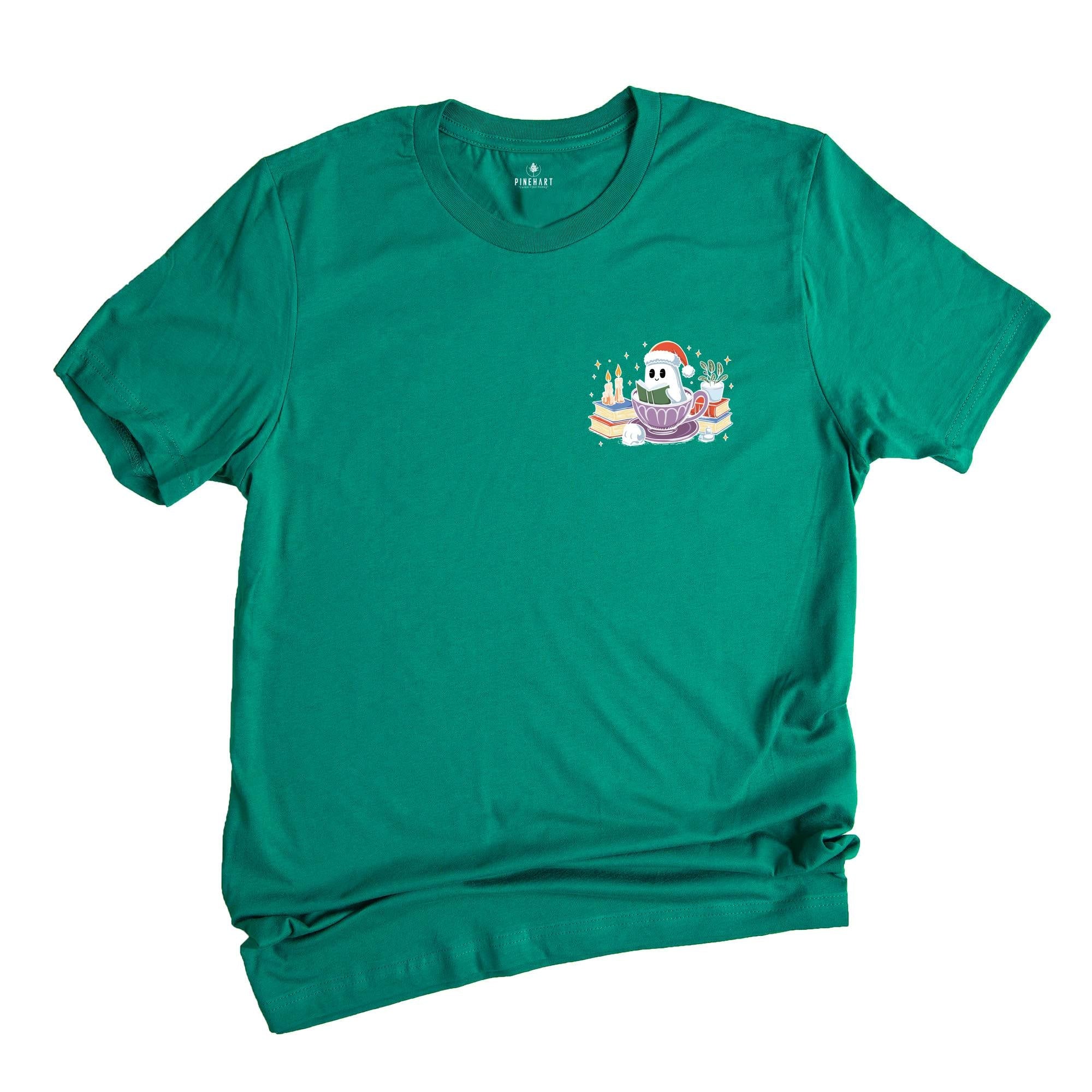 Comfort Colors Ghost Reading Books Christmas T-Shirt, Funny Christmas Teacher Tee, Cute Ghost Holiday Shirt, Christmas Gifts For Bookworm Librarian