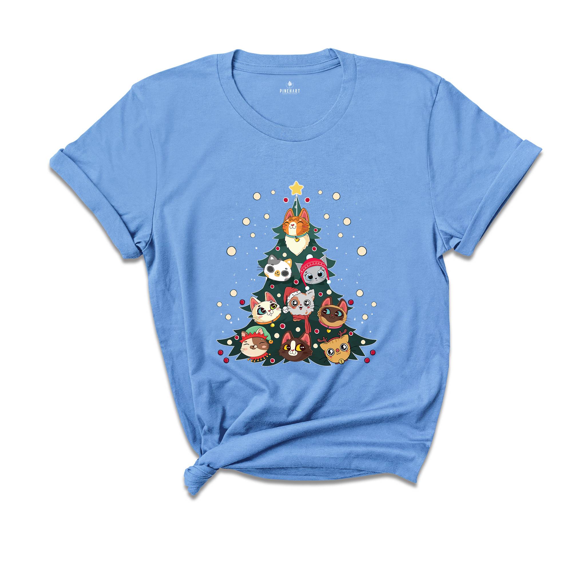 Comfort Colors Meowy Christmas Tree Cat T-Shirt, Cute Holiday T-Shirt Gift for Cat Lovers, Funny Kitty Christmas Tree Tee