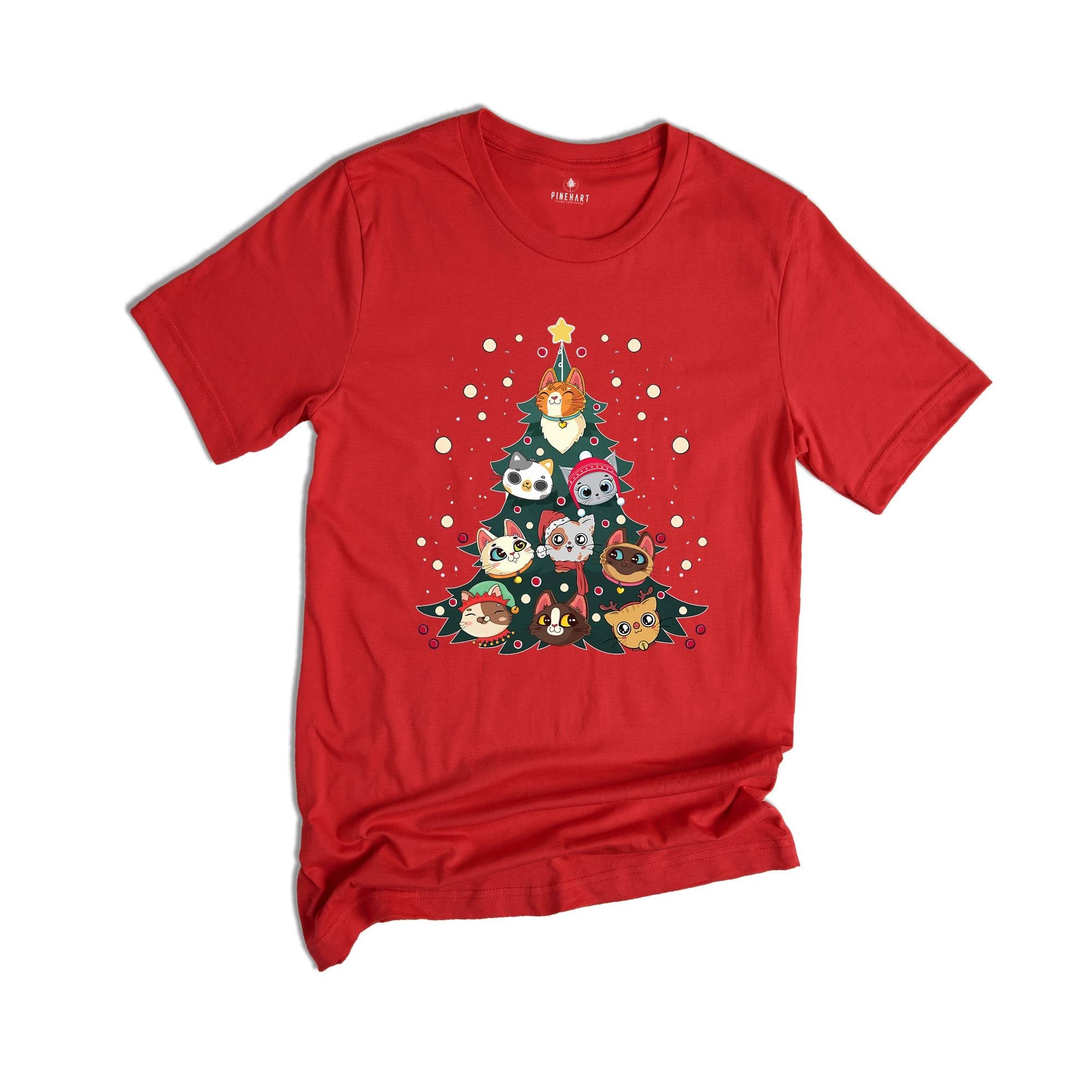 Comfort Colors Meowy Christmas Tree Cat T-Shirt, Cute Holiday T-Shirt Gift for Cat Lovers, Funny Kitty Christmas Tree Tee