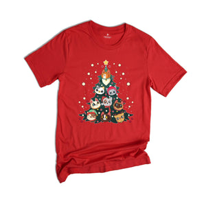 Comfort Colors Meowy Christmas Tree Cat T-Shirt, Cute Holiday T-Shirt Gift for Cat Lovers, Funny Kitty Christmas Tree Tee