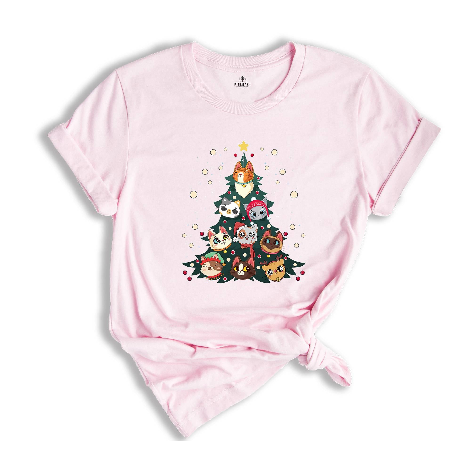 Comfort Colors Meowy Christmas Tree Cat T-Shirt, Cute Holiday T-Shirt Gift for Cat Lovers, Funny Kitty Christmas Tree Tee