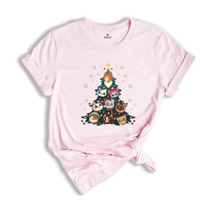 Comfort Colors Meowy Christmas Tree Cat T-Shirt, Cute Holiday T-Shirt Gift for Cat Lovers, Funny Kitty Christmas Tree Tee