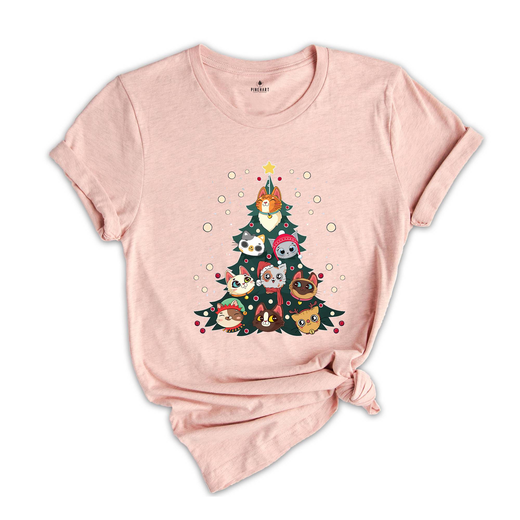 Comfort Colors Meowy Christmas Tree Cat T-Shirt, Cute Holiday T-Shirt Gift for Cat Lovers, Funny Kitty Christmas Tree Tee