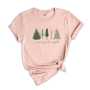 Comfort Colors Merry and Bright Tree Shirt, Christmas Holiday Shirt, Christmas Gift, Cute Holiday T-Shirt, Christmas Tree Tee