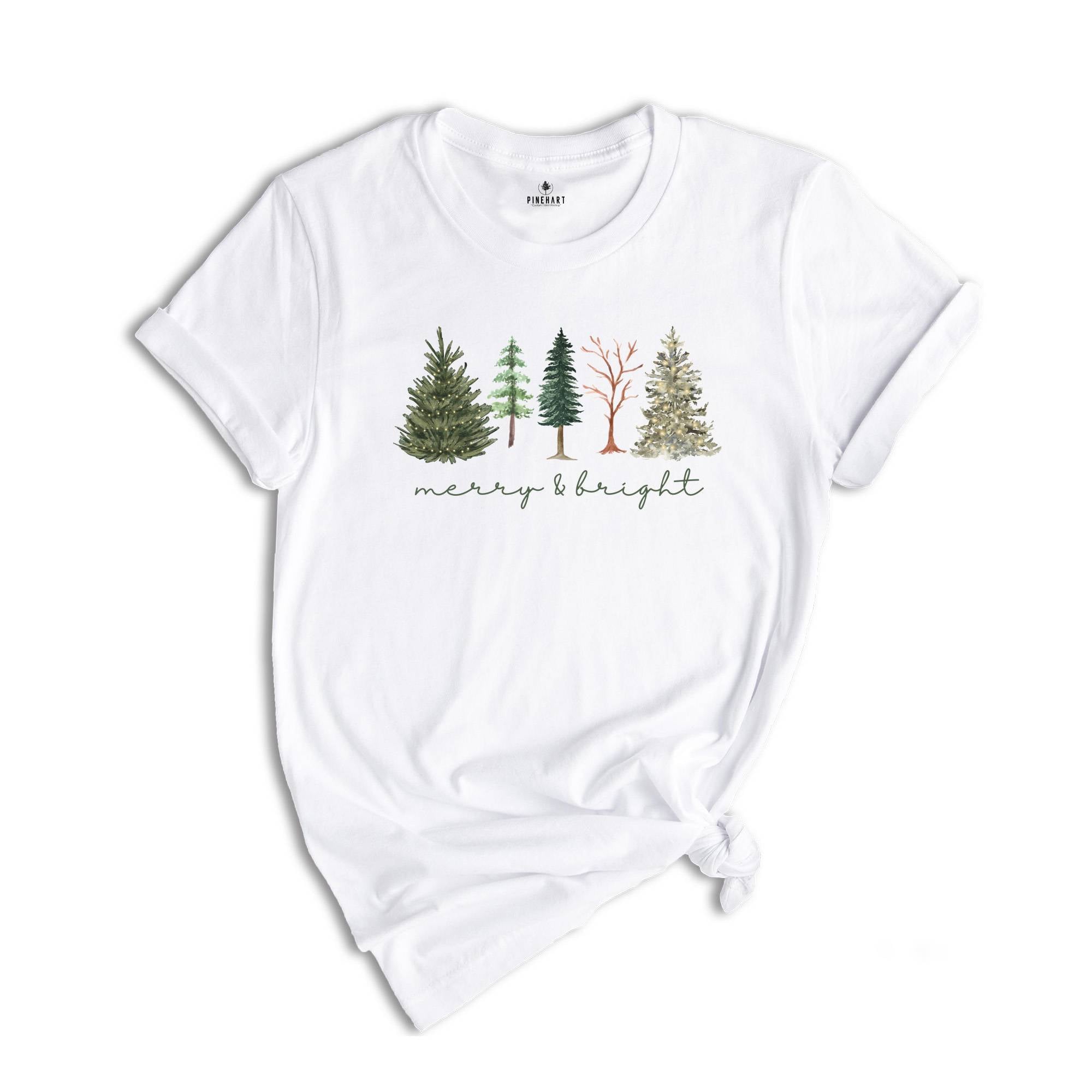 Comfort Colors Merry and Bright Tree Shirt, Christmas Holiday Shirt, Christmas Gift, Cute Holiday T-Shirt, Christmas Tree Tee