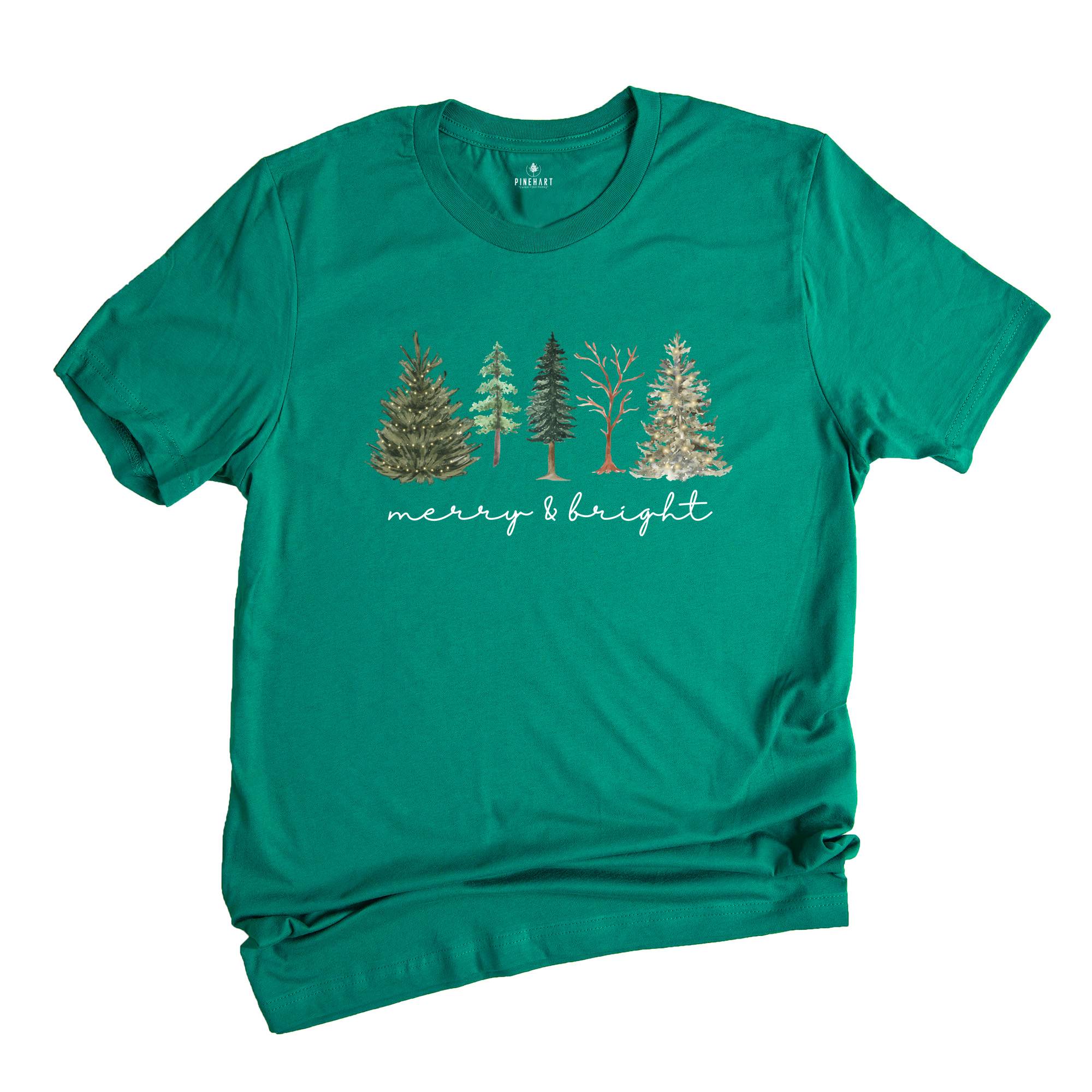 Comfort Colors Merry and Bright Tree Shirt, Christmas Holiday Shirt, Christmas Gift, Cute Holiday T-Shirt, Christmas Tree Tee