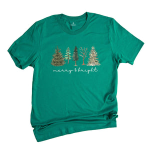 Comfort Colors Merry and Bright Tree Shirt, Christmas Holiday Shirt, Christmas Gift, Cute Holiday T-Shirt, Christmas Tree Tee