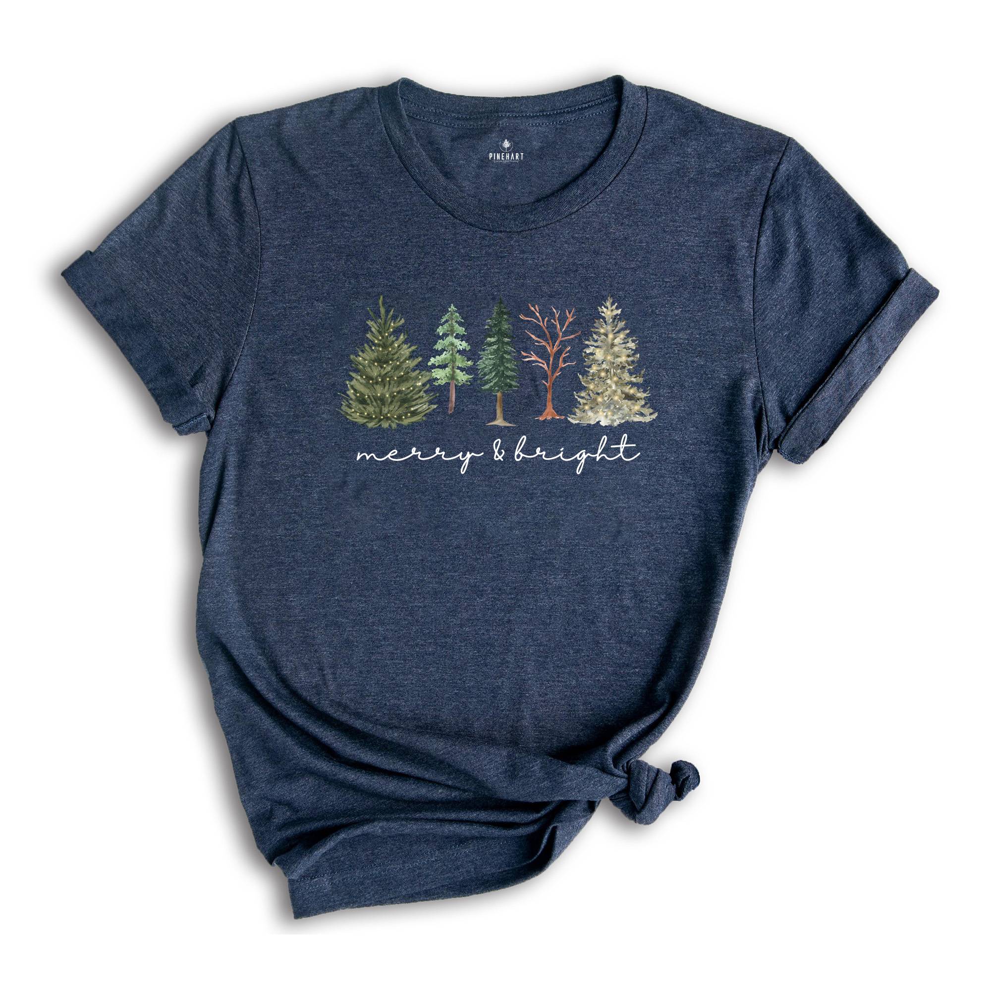 Comfort Colors Merry and Bright Tree Shirt, Christmas Holiday Shirt, Christmas Gift, Cute Holiday T-Shirt, Christmas Tree Tee