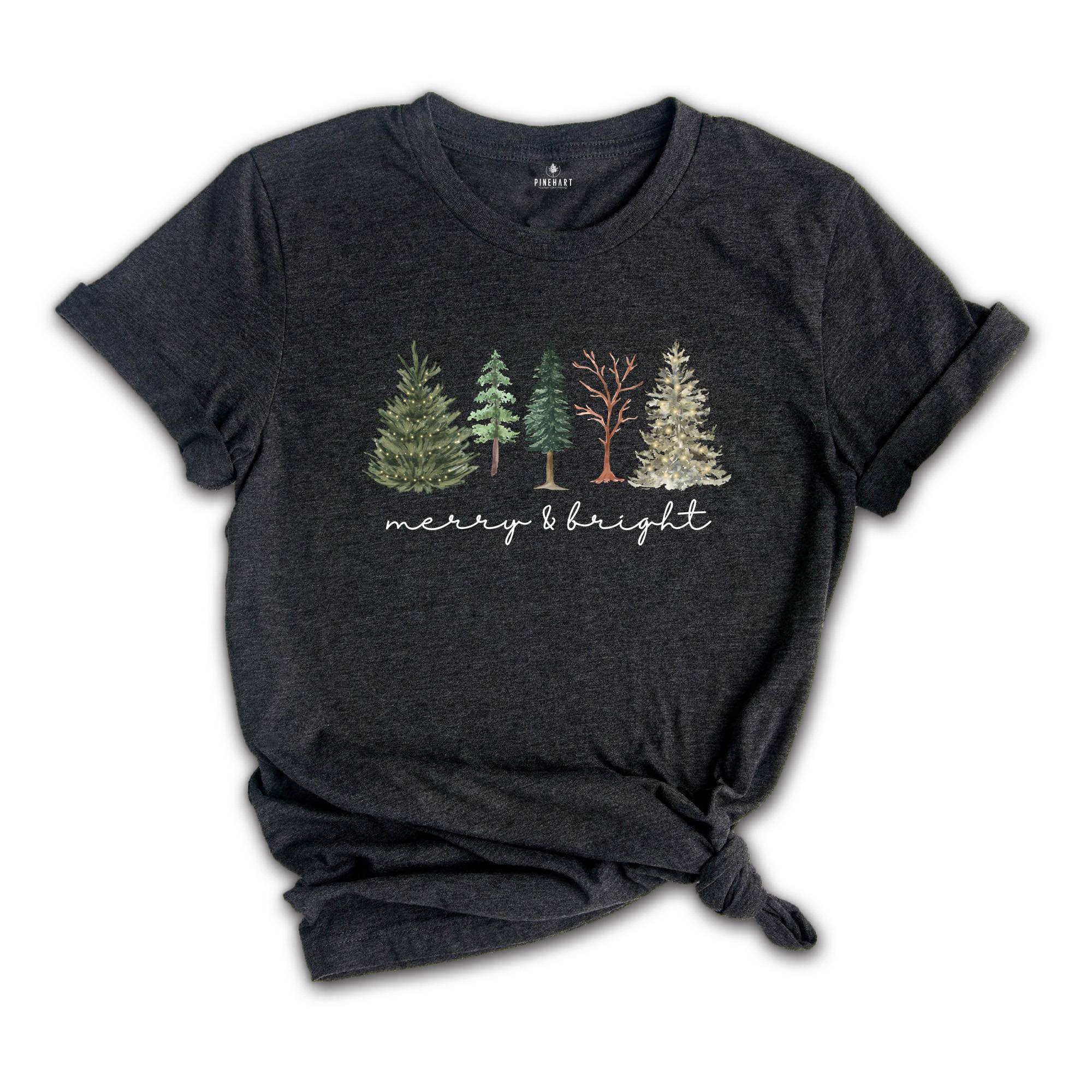 Comfort Colors Merry and Bright Tree Shirt, Christmas Holiday Shirt, Christmas Gift, Cute Holiday T-Shirt, Christmas Tree Tee