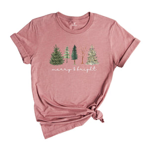 Comfort Colors Merry and Bright Tree Shirt, Christmas Holiday Shirt, Christmas Gift, Cute Holiday T-Shirt, Christmas Tree Tee