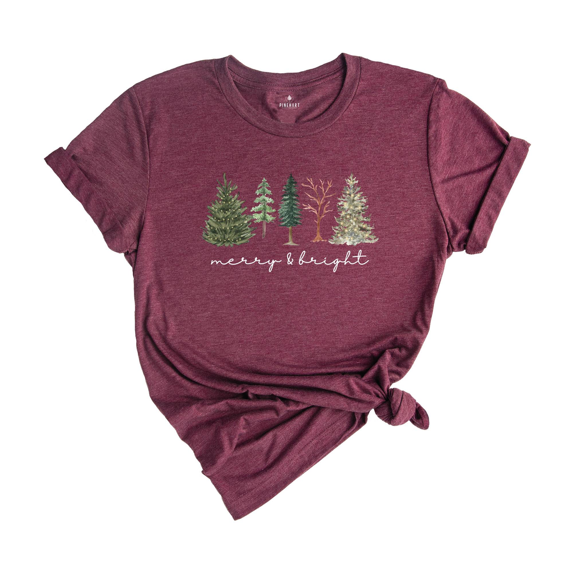 Comfort Colors Merry and Bright Tree Shirt, Christmas Holiday Shirt, Christmas Gift, Cute Holiday T-Shirt, Christmas Tree Tee