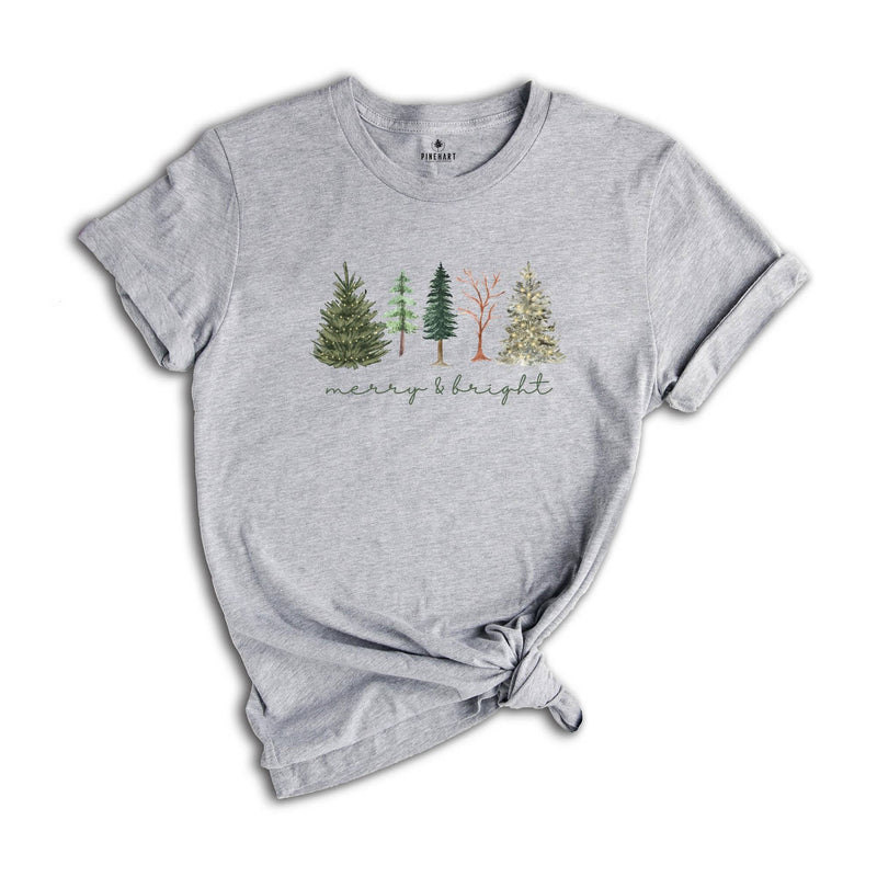 Comfort Colors Merry and Bright Tree Shirt, Christmas Holiday Shirt, Christmas Gift, Cute Holiday T-Shirt, Christmas Tree Tee
