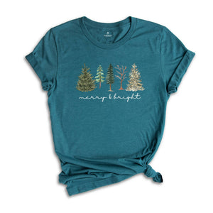 Comfort Colors Merry and Bright Tree Shirt, Christmas Holiday Shirt, Christmas Gift, Cute Holiday T-Shirt, Christmas Tree Tee
