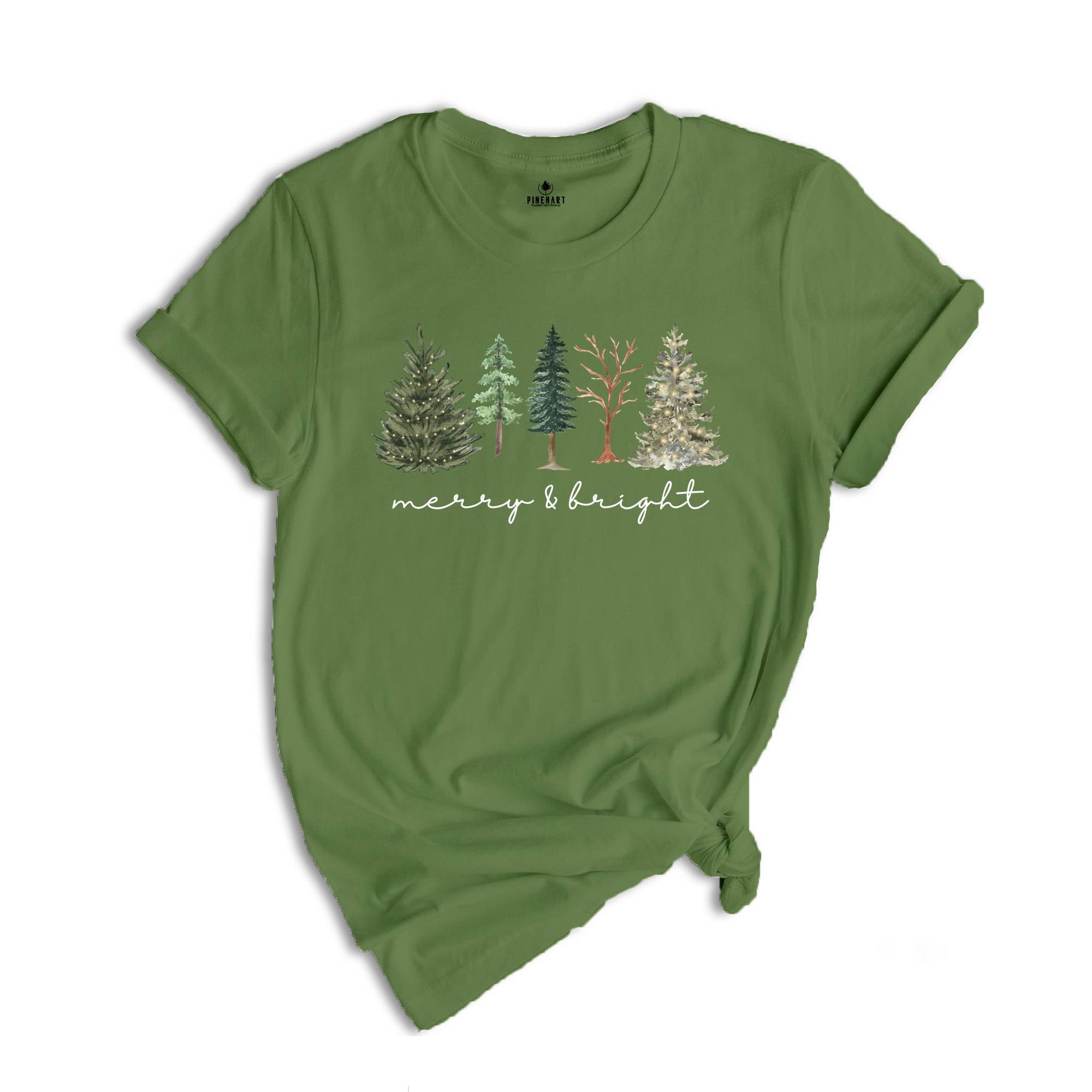 Comfort Colors Merry and Bright Tree Shirt, Christmas Holiday Shirt, Christmas Gift, Cute Holiday T-Shirt, Christmas Tree Tee