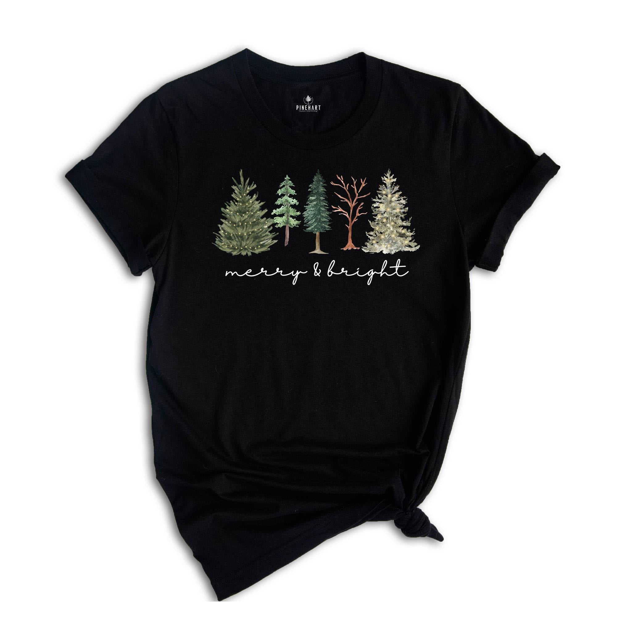 Comfort Colors Merry and Bright Tree Shirt, Christmas Holiday Shirt, Christmas Gift, Cute Holiday T-Shirt, Christmas Tree Tee