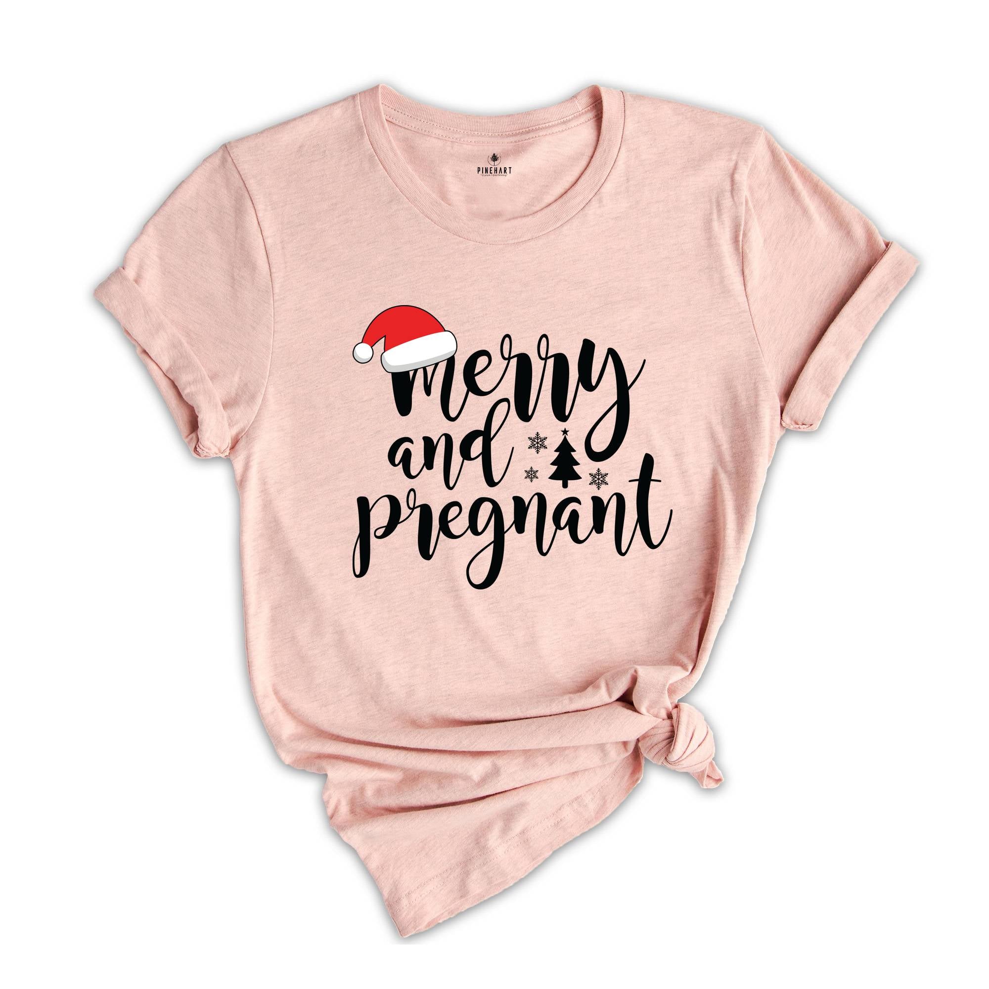 Comfort Colors Merry And Pregnant Shirt, Pregnancy Announcement Shirt, Christmas Pregnant Shirt, Funny Pregnancy Shirt, Xmas Baby Shirt