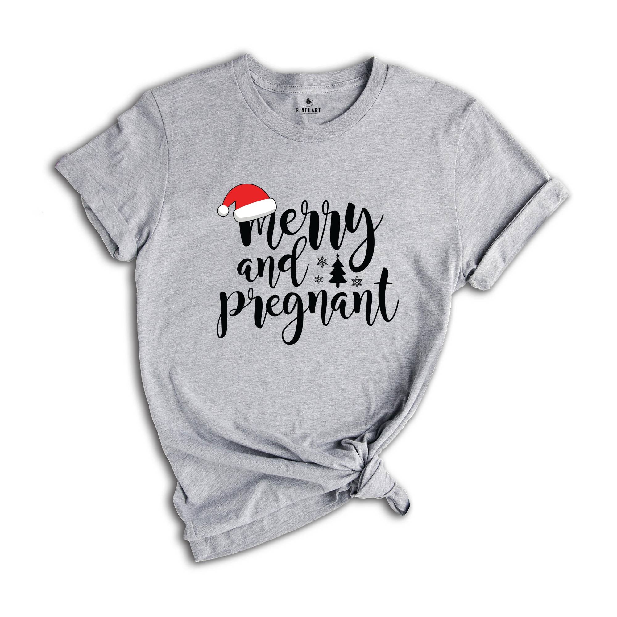 Comfort Colors Merry And Pregnant Shirt, Pregnancy Announcement Shirt, Christmas Pregnant Shirt, Funny Pregnancy Shirt, Xmas Baby Shirt
