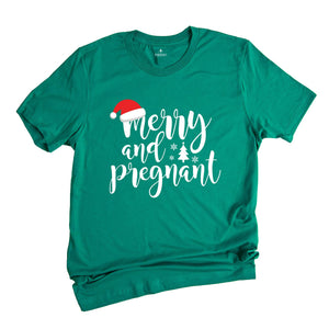Comfort Colors Merry And Pregnant Shirt, Pregnancy Announcement Shirt, Christmas Pregnant Shirt, Funny Pregnancy Shirt, Xmas Baby Shirt