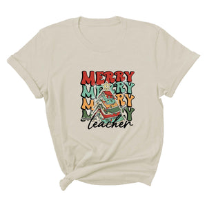 Comfort Colors Merry Teacher Xmas Shirt, Christmas Teacher Shirt, Xmas Teacher Life Tee, Xmas School Shirt