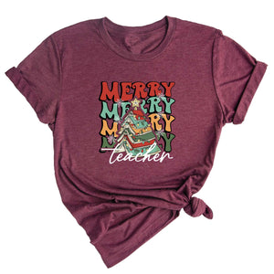 Comfort Colors Merry Teacher Xmas Shirt, Christmas Teacher Shirt, Xmas Teacher Life Tee, Xmas School Shirt