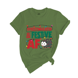 Comfort Colors Overstimulated & Festive AF Raccoon Christmas Shirt, Espresso Martini Tangled Lights Funny Christmas Shirt