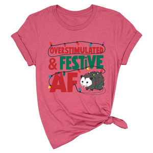 Comfort Colors Overstimulated & Festive AF Raccoon Christmas Shirt, Espresso Martini Tangled Lights Funny Christmas Shirt
