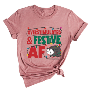 Comfort Colors Overstimulated & Festive AF Raccoon Christmas Shirt, Espresso Martini Tangled Lights Funny Christmas Shirt