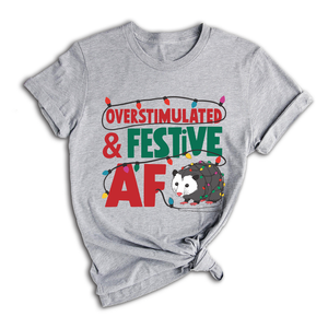 Comfort Colors Overstimulated & Festive AF Raccoon Christmas Shirt, Espresso Martini Tangled Lights Funny Christmas Shirt