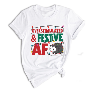 Comfort Colors Overstimulated & Festive AF Raccoon Christmas Shirt, Espresso Martini Tangled Lights Funny Christmas Shirt