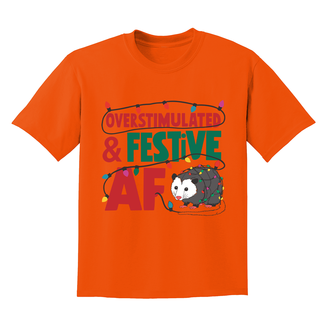Comfort Colors Overstimulated & Festive AF Raccoon Christmas Shirt, Espresso Martini Tangled Lights Funny Christmas Shirt