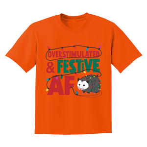 Comfort Colors Overstimulated & Festive AF Raccoon Christmas Shirt, Espresso Martini Tangled Lights Funny Christmas Shirt