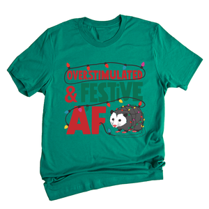 Comfort Colors Overstimulated & Festive AF Raccoon Christmas Shirt, Espresso Martini Tangled Lights Funny Christmas Shirt