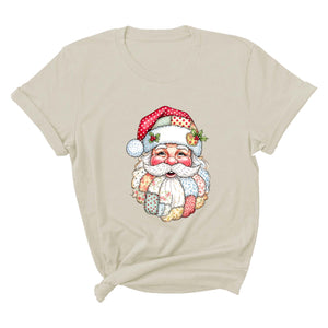 Comfort Colors Patchwork Santa Christmas Shirt, Vintage Claus Sweatshirt, Festive Holiday Graphic Tee