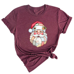Comfort Colors Patchwork Santa Christmas Shirt, Vintage Claus Sweatshirt, Festive Holiday Graphic Tee