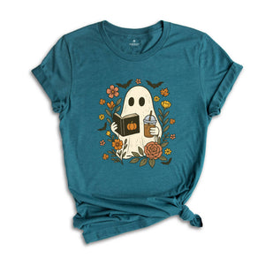 Comfort Colors ® Fall Book Lover Coffee and Reading Shirt, Gift For Book And Coffee Lover Shirt, Spooky Season T-shirt