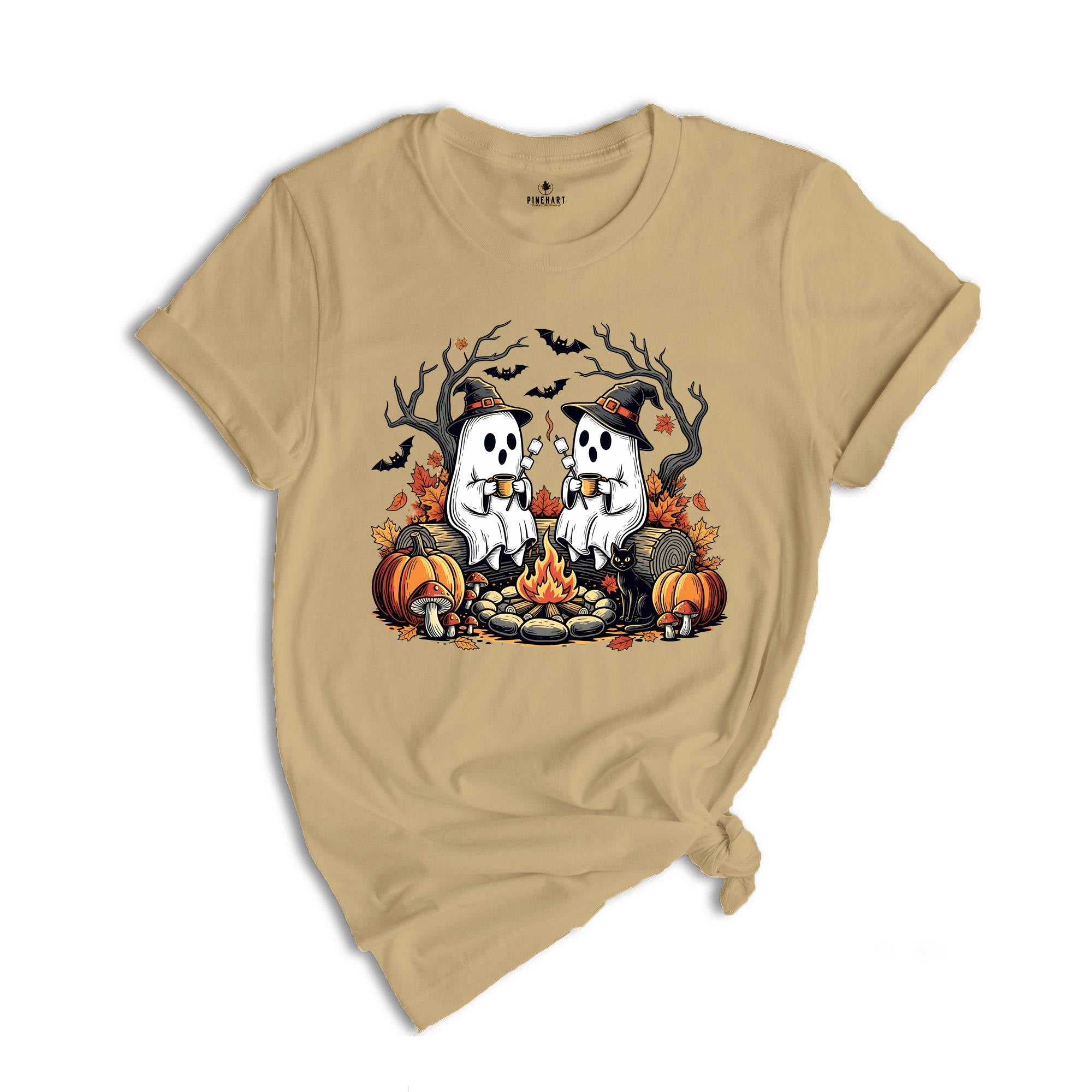 Comfort Colors ® Retro Cute Ghost Halloween Shirt, Gift For Camping Halloween T-Shirt, Halloween Camp Life Tee