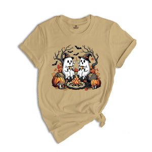 Comfort Colors ® Retro Cute Ghost Halloween Shirt, Gift For Camping Halloween T-Shirt, Halloween Camp Life Tee
