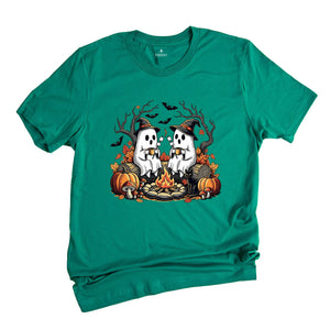 Comfort Colors ® Retro Cute Ghost Halloween Shirt, Gift For Camping Halloween T-Shirt, Halloween Camp Life Tee