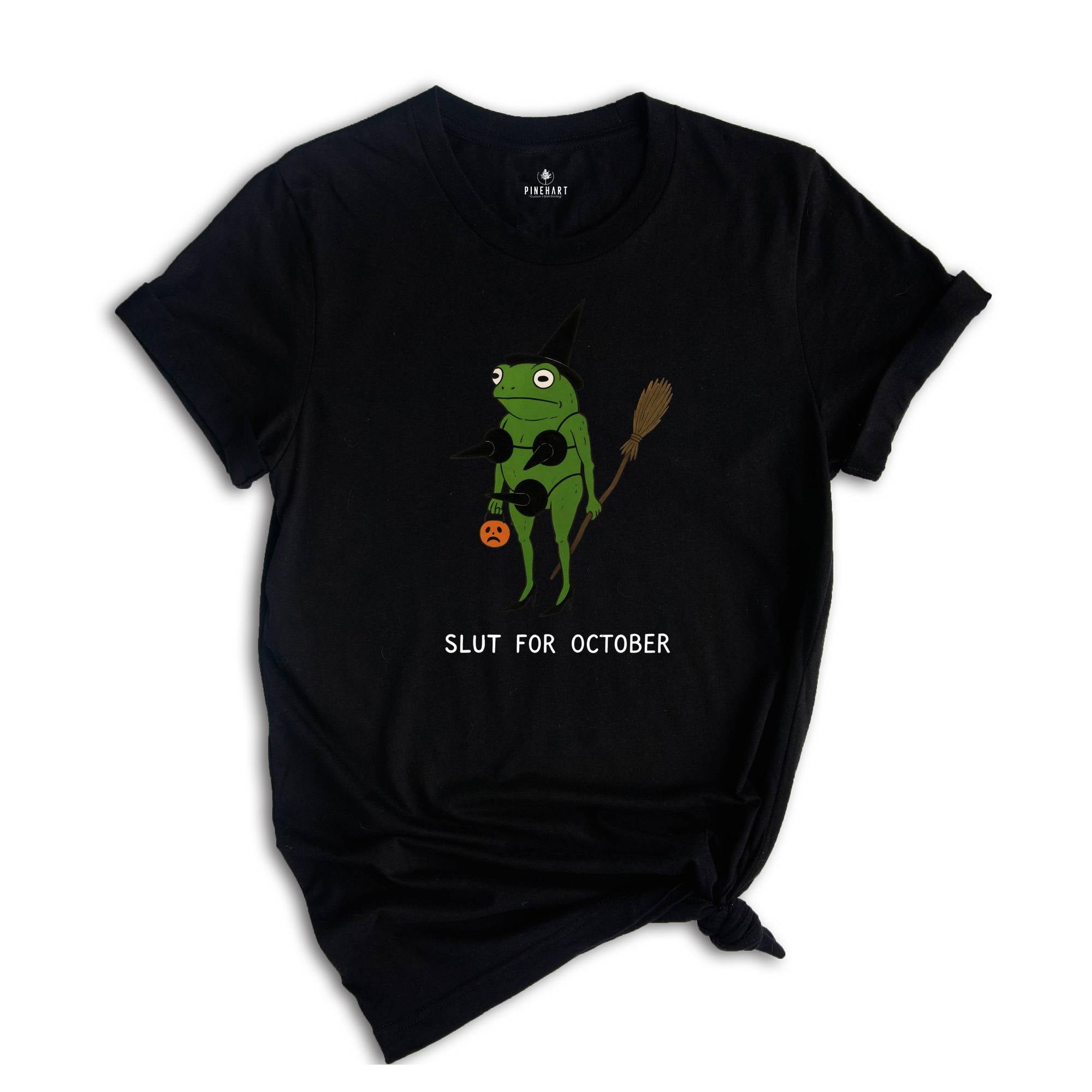 Comfort Colors ® Slut For October Shirt, Funny Witch Frog Shirt, Halloween Frog Tee, Spooky Meme Frog Shirt
