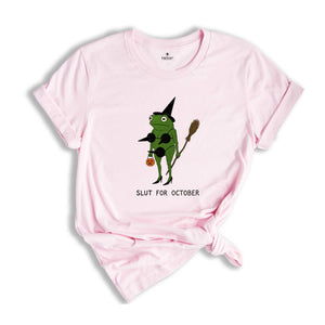 Comfort Colors ® Slut For October Shirt, Funny Witch Frog Shirt, Halloween Frog Tee, Spooky Meme Frog Shirt