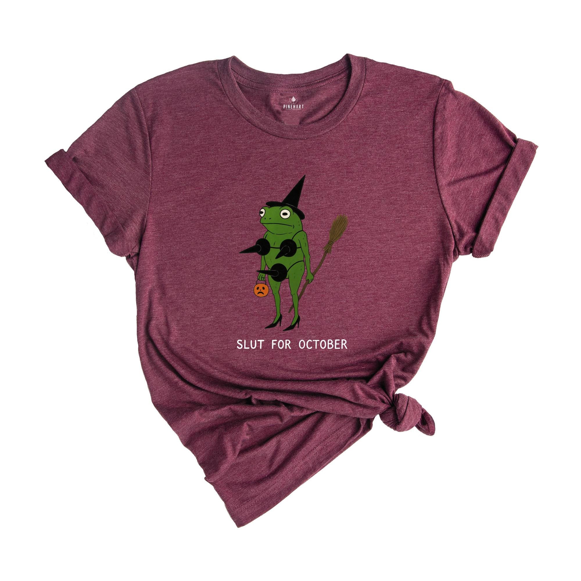 Comfort Colors ® Slut For October Shirt, Funny Witch Frog Shirt, Halloween Frog Tee, Spooky Meme Frog Shirt