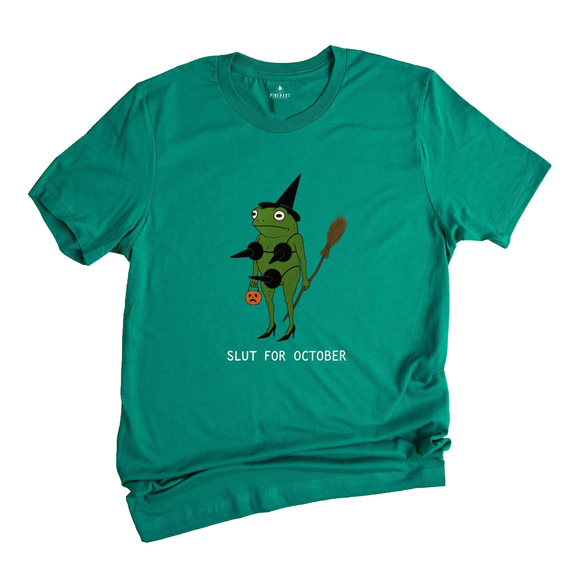 Comfort Colors ® Slut For October Shirt, Funny Witch Frog Shirt, Halloween Frog Tee, Spooky Meme Frog Shirt