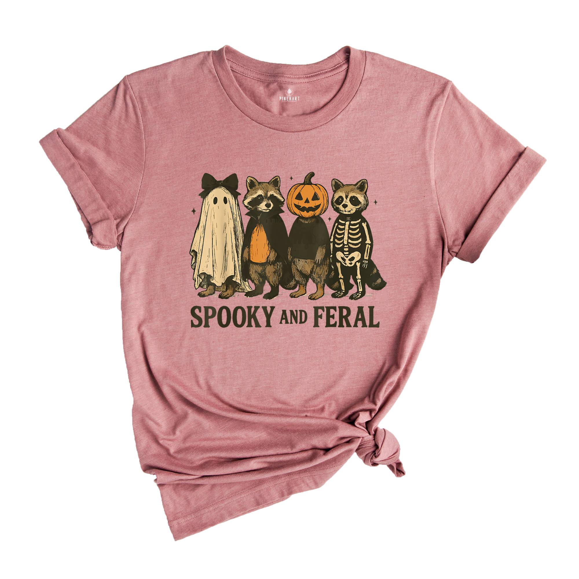 Comfort Colors ® Spooky And Feral Raccoon Shirt, Gift For Halloween, Cute Raccoon Ghost Shirt, Halloween Raccoon Tee