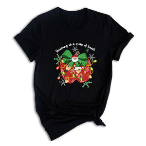 Comfort Colors Teaching is a work of Heart Shirt, Christmas Pencil Shirt, Christmas Gift, Teacher Coquette Christmas Shirt
