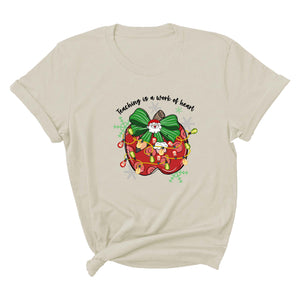 Comfort Colors Teaching is a work of Heart Shirt, Christmas Pencil Shirt, Christmas Gift, Teacher Coquette Christmas Shirt