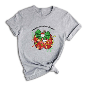 Comfort Colors Teaching is a work of Heart Shirt, Christmas Pencil Shirt, Christmas Gift, Teacher Coquette Christmas Shirt