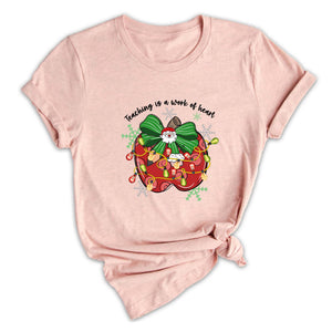 Comfort Colors Teaching is a work of Heart Shirt, Christmas Pencil Shirt, Christmas Gift, Teacher Coquette Christmas Shirt